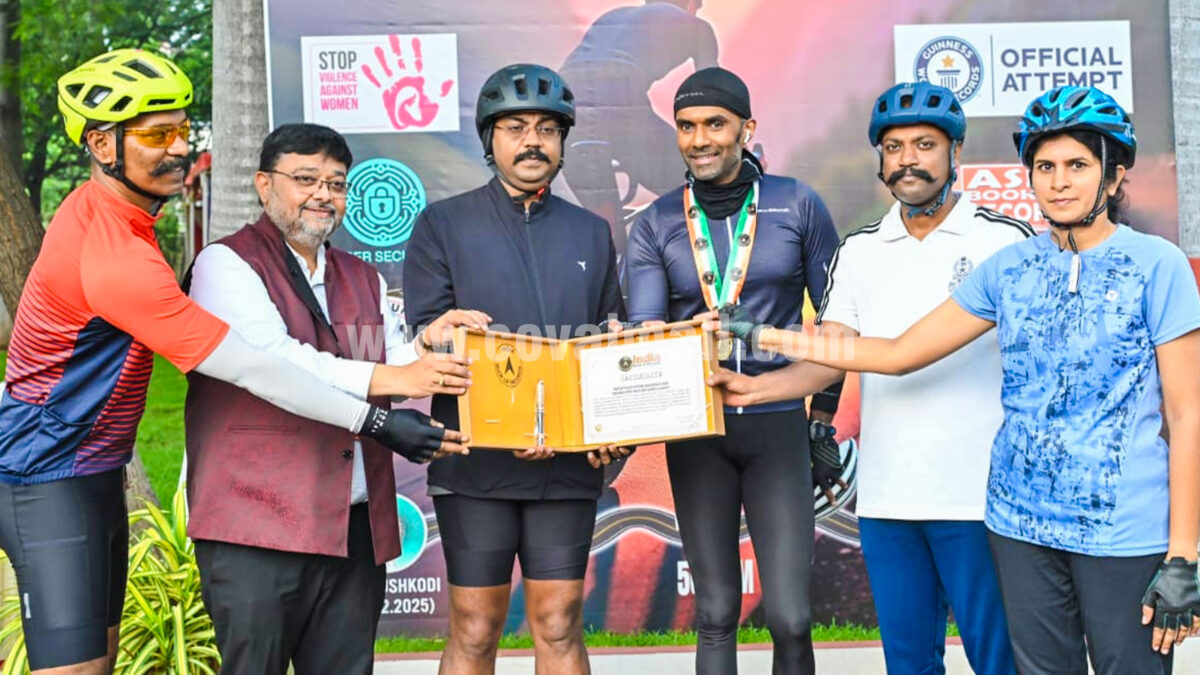 Coimbatore man covers 500 km in 15 hours and 8 minutes on a cycle and wins Asia and India Book of Records