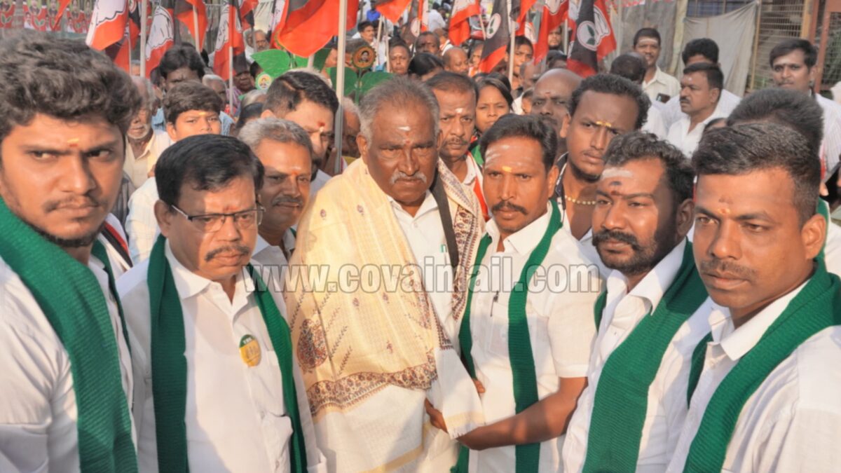 வீடு வீடாக சென்று இரட்டை இலைக்கு வாக்கு சேகரித்த அம்மன் கே. அர்ஜுனன்