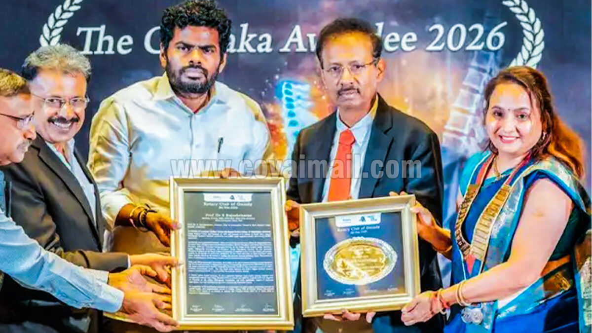 Dr. Rajasekaran Honoured with Rotary Club of Guindy’s Charaka Award; BJP leader Annamalai presents the award