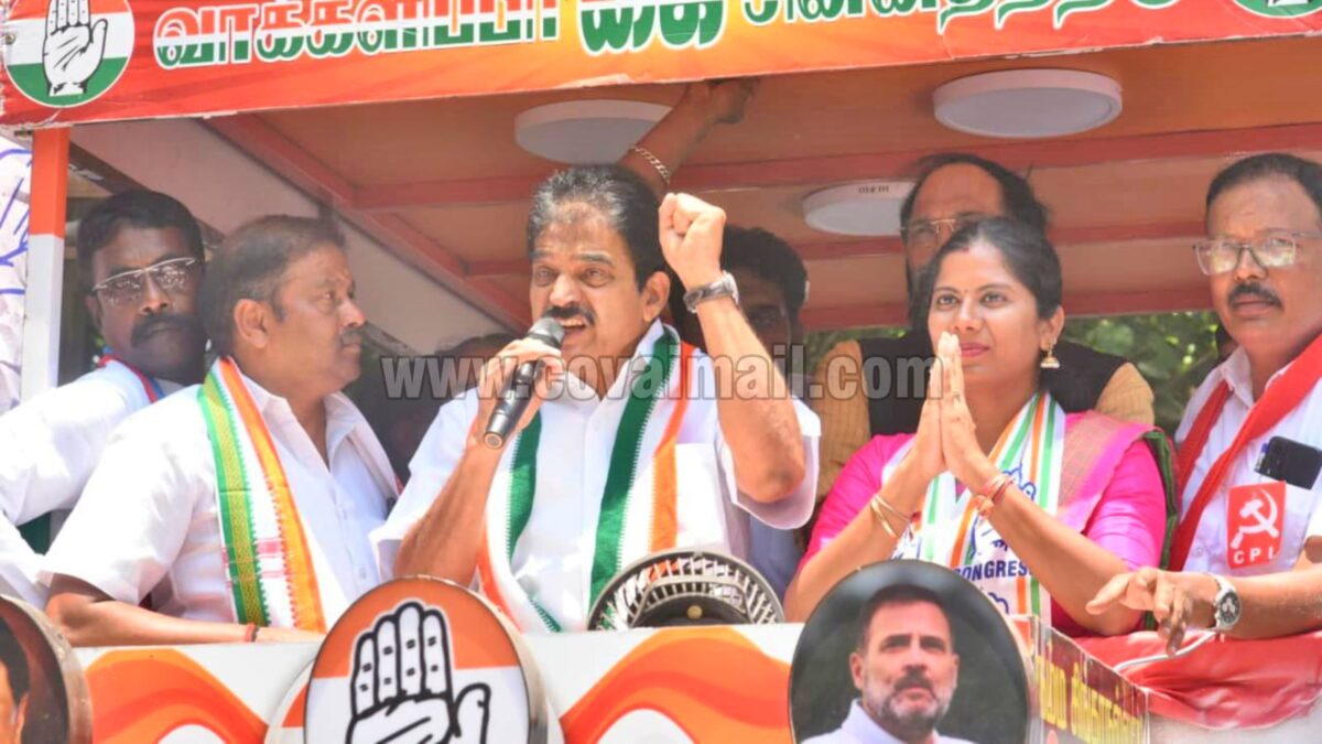 Congress’ sr.leader KC Venugopal campaigns for Srinidhi in Singanallur