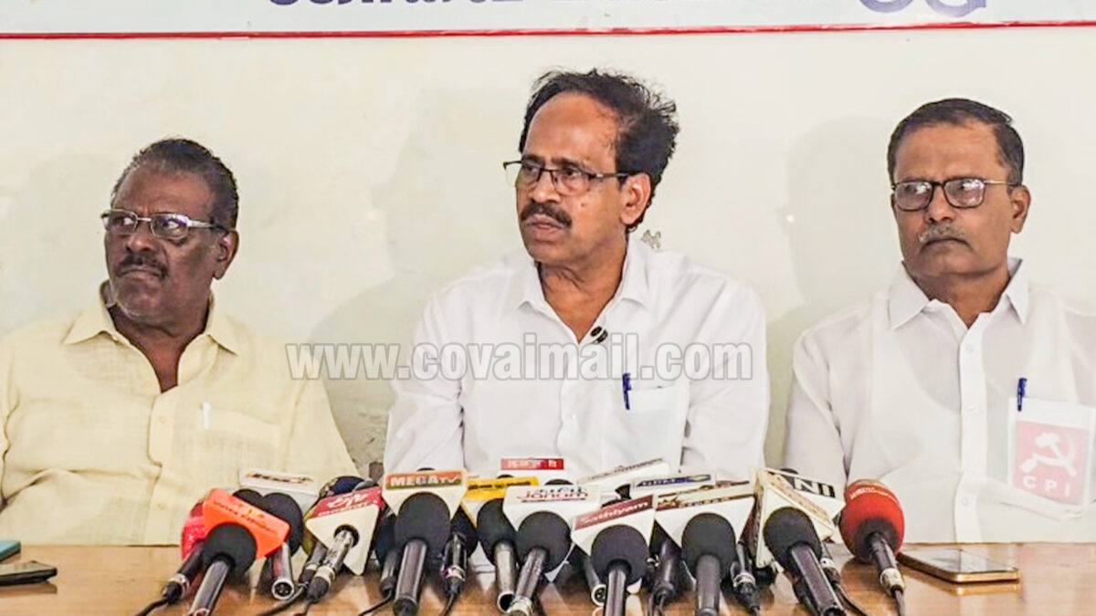 திமுக கூட்டணியில் இந்திய கம்யூனிஸ்ட் இல்லை  – கோவையில் மாநில செயலாளர் வீரபாண்டியன் பேட்டி