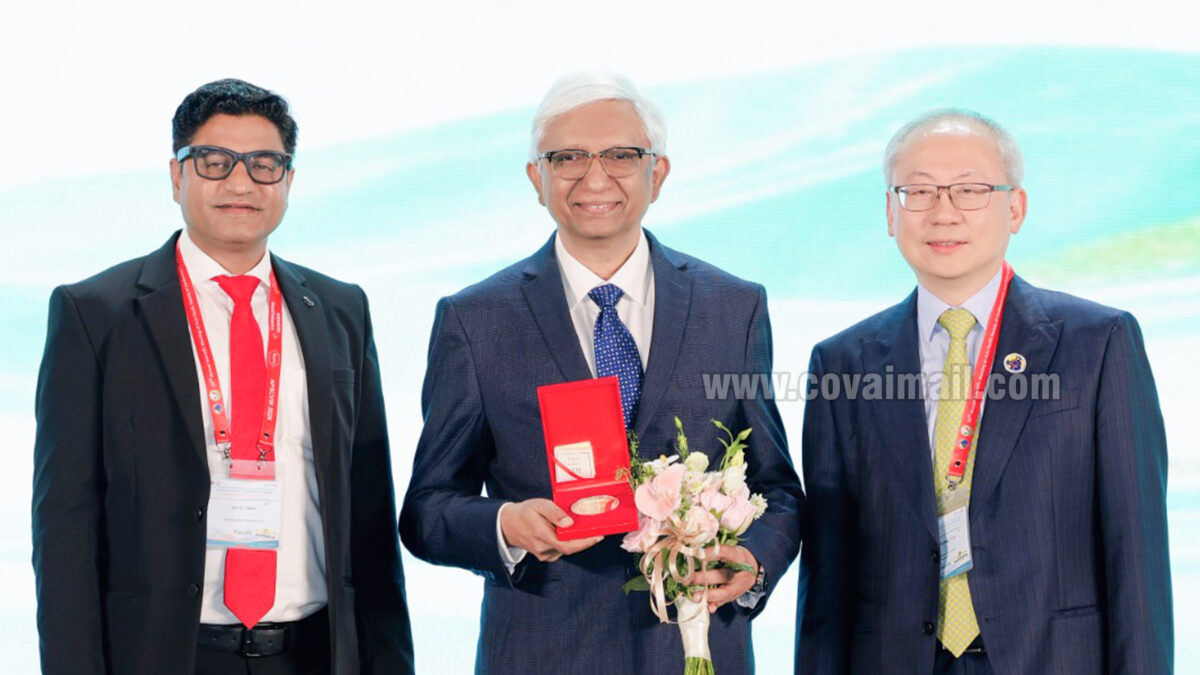Dr. Mathew Cherian of KMCH honoured with Prestigious Gold Medal at APSCVIR Conference in China for his exceptional leadership