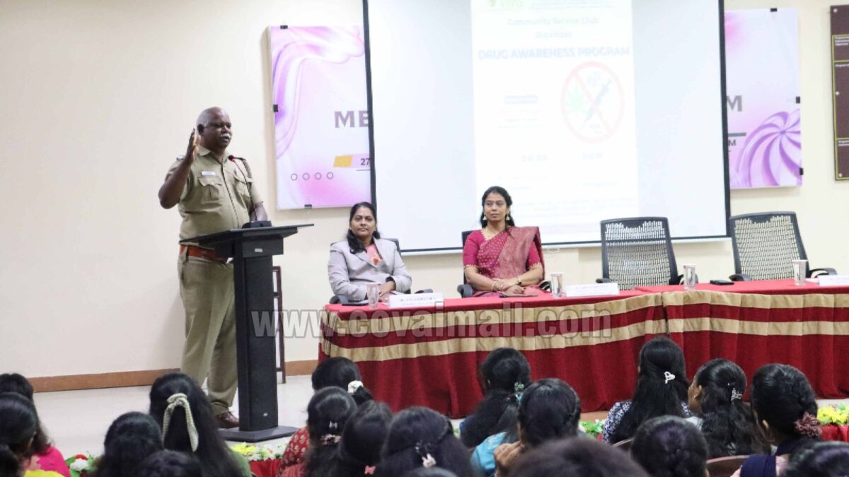 VIMS organises Drug Awareness Programme; Kovilpalayam Special Inspector of Police addresses students