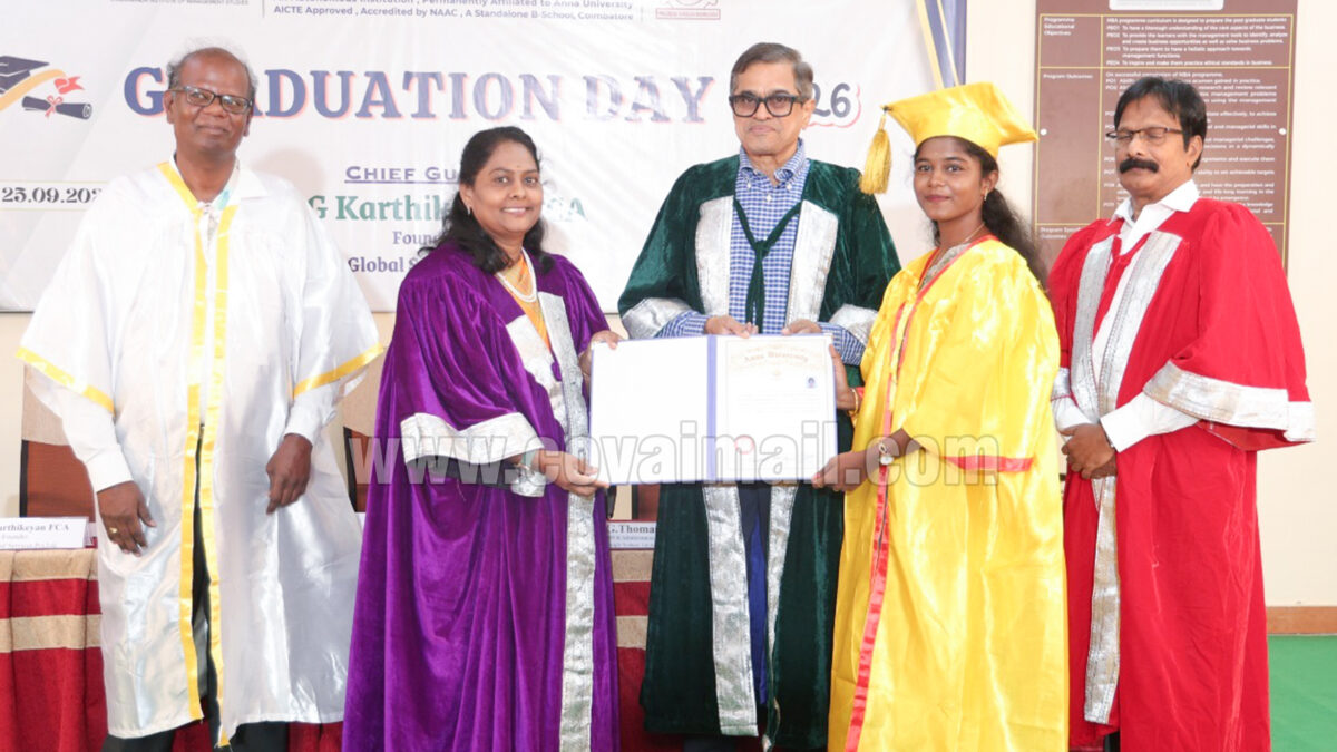 Challenges when approached positively can contribute to personal growth  – Karthikeyan, FCA, Founder, GKM Global Services, during the VIMS graduation ceremony