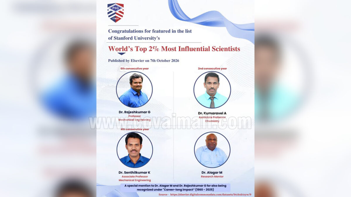 PSG iTech Faculty Members feature in Stanford’s Top 2% Scientists List